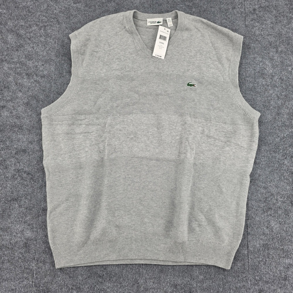 Lacoste Sport Mens Grey Cotton V-Neck Sweater Vest AH9330 4XL NWT